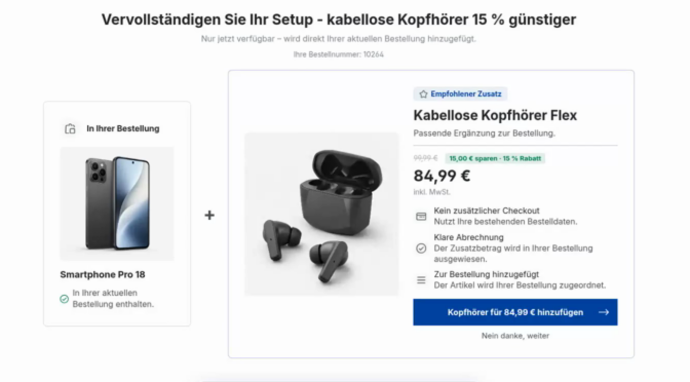 The Post-Purchase Upsell offer page in the demo shop